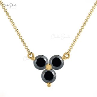 Trilogy Chain Necklace In 0.51 Ct Black Diamond Prong Set In 14k Real Gold Necklace For Her