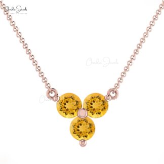 Solid 14k Gold Genuine Citrine Gemstone Cluster Necklace