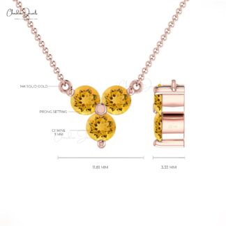 Solid 14k Gold Genuine Citrine Gemstone Cluster Necklace