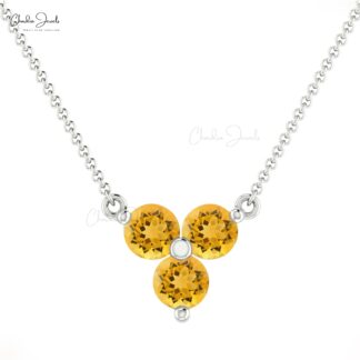 Solid 14k Gold Genuine Citrine Gemstone Cluster Necklace