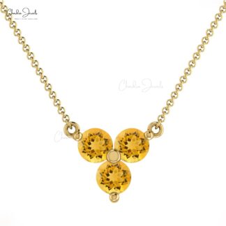 Solid 14k Gold Genuine Citrine Gemstone Cluster Necklace