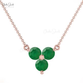 Trio Gemstone Necklace With 0.30 Ct Zambian Emerald Prong Set In 14k Solid Gold Necklace