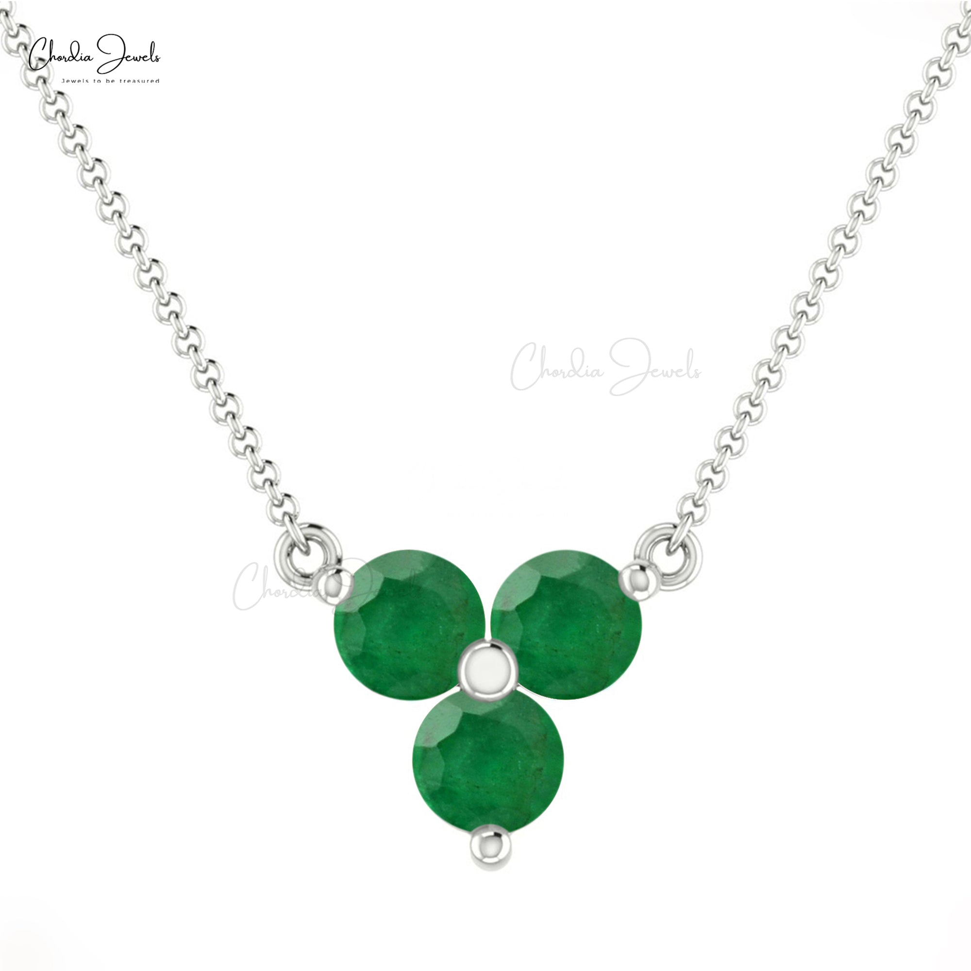 Trio Gemstone Necklace With 0.30 Ct Zambian Emerald Prong Set In 14k Solid Gold Necklace
