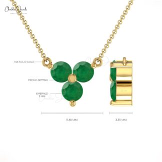 Trio Gemstone Necklace With 0.30 Ct Zambian Emerald Prong Set In 14k Solid Gold Necklace
