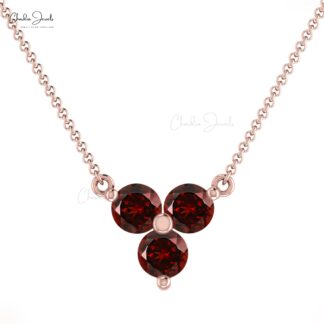 Cluster Wedding Necklace With 0.42 Ct Red Garnet 14k Solid Gold Fine Jewelry For Her