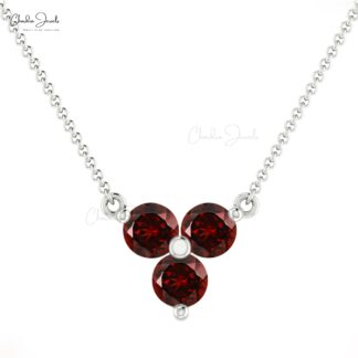 Cluster Wedding Necklace With 0.42 Ct Red Garnet 14k Solid Gold Fine Jewelry For Her
