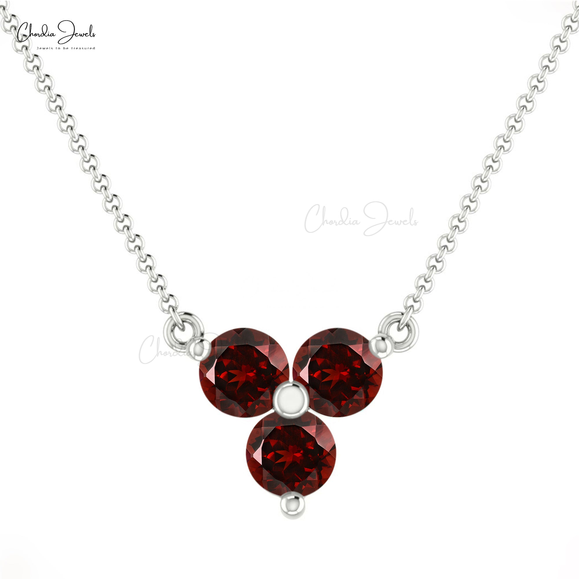Cluster Wedding Necklace With 0.42 Ct Red Garnet 14k Solid Gold Fine Jewelry For Her