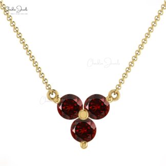Cluster Wedding Necklace With 0.42 Ct Red Garnet 14k Solid Gold Fine Jewelry For Her