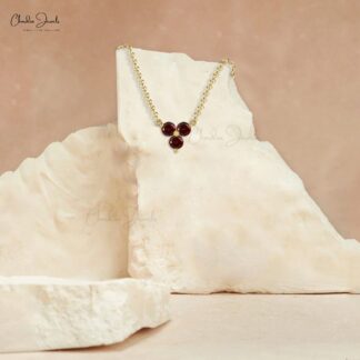 Cluster Wedding Necklace With 0.42 Ct Red Garnet 14k Solid Gold Fine Jewelry For Her