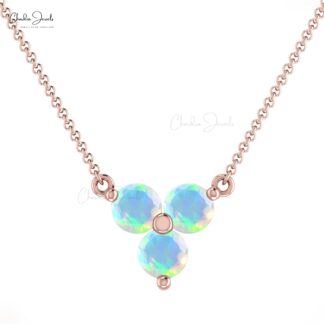 Genuine Opal Gemstone Solid 14k Gold Three Stone Necklace