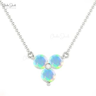 Genuine Opal Gemstone Solid 14k Gold Three Stone Necklace