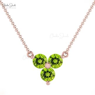 Round Cluster Necklace In Solid 14k Gold Peridot August Birthstone Thin Chain Necklace