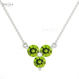 Round Cluster Necklace In Solid 14k Gold Peridot August Birthstone Thin Chain Necklace
