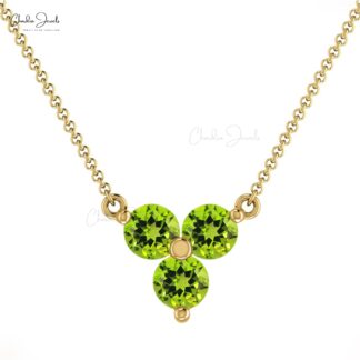 Round Cluster Necklace In Solid 14k Gold Peridot August Birthstone Thin Chain Necklace