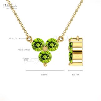 Round Cluster Necklace In Solid 14k Gold Peridot August Birthstone Thin Chain Necklace