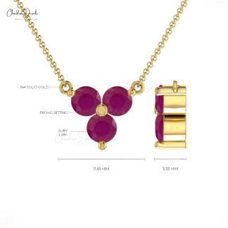 Three Stone Chain Necklace In 14k Real Gold Burma Ruby 3mm Gemstone Women Necklaces