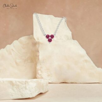 Triple Pink Tourmaline Chain Necklace With 3mm Gemstone 14k Real Gold Cluster Jewelry