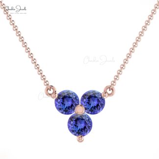 Solid 14k Gold Cluster Necklace With 3mm Tanzanite December Birthstone Unique Necklace
