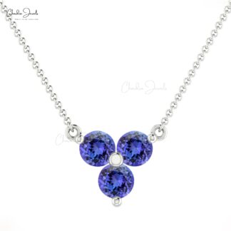 Solid 14k Gold Cluster Necklace With 3mm Tanzanite December Birthstone Unique Necklace