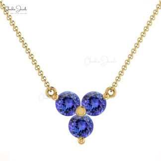 Solid 14k Gold Cluster Necklace With 3mm Tanzanite December Birthstone Unique Necklace