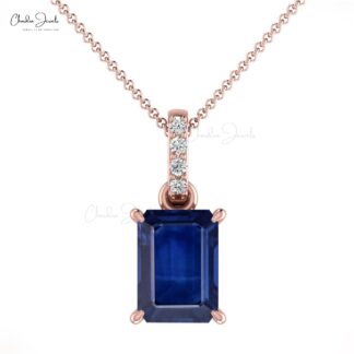 Octagon Blue Sapphire Dangle Pendant In Real 14k Gold Diamond Minimalist Pendants