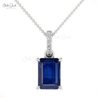 Octagon Blue Sapphire Dangle Pendant In Real 14k Gold Diamond Minimalist Pendants