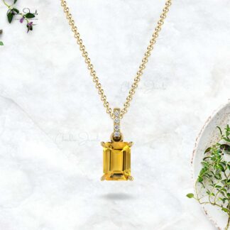 Pure 14k Gold Dangling Pendant With 7x5mm Citrine And Pave Diamond Handmade Pendants