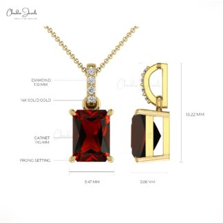 Natural Emerald Cut Garnet Pendant in 14k Solid Gold