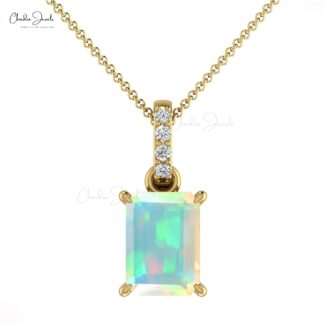 Solid 14k Gold Dangle Pendant With 0.80 Ct Fire Opal And Diamond Curved Bar Jewelry