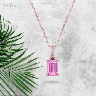 Dual Birthstone Dangle Pendant in Pure 14k Gold Pink Sapphire G-H Diamond Bridal Jewlery