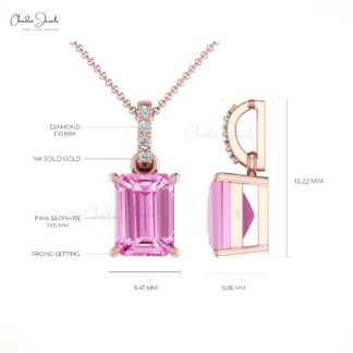 Dual Birthstone Dangle Pendant in Pure 14k Gold Pink Sapphire G-H Diamond Bridal Jewlery