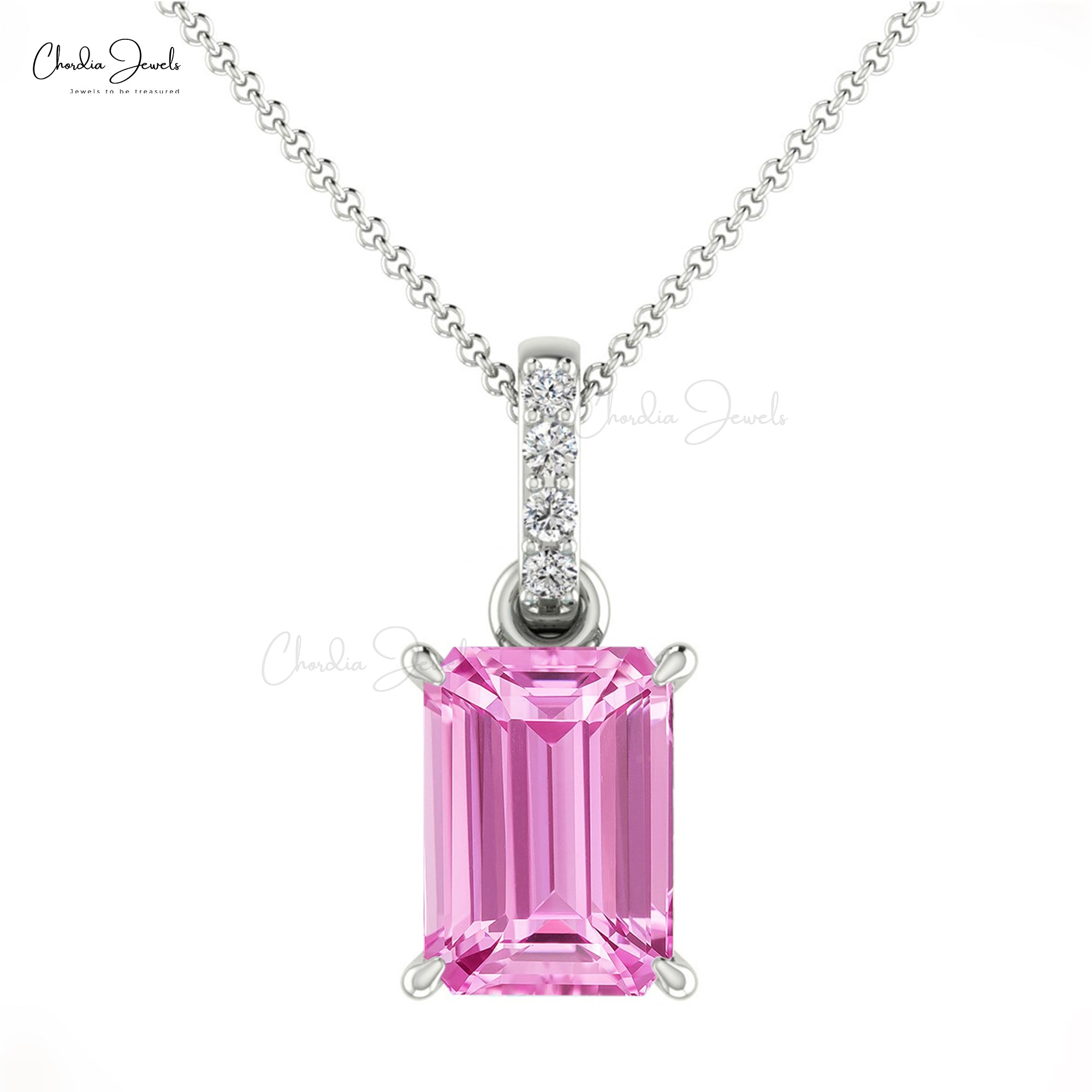 Dual Birthstone Dangle Pendant in Pure 14k Gold Pink Sapphire G-H Diamond Bridal Jewlery