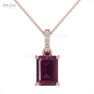 Dangle Wedding Pendant In 14k Gold Rhodolite Garnet 1 Ct Gemstone And Diamond Necklace