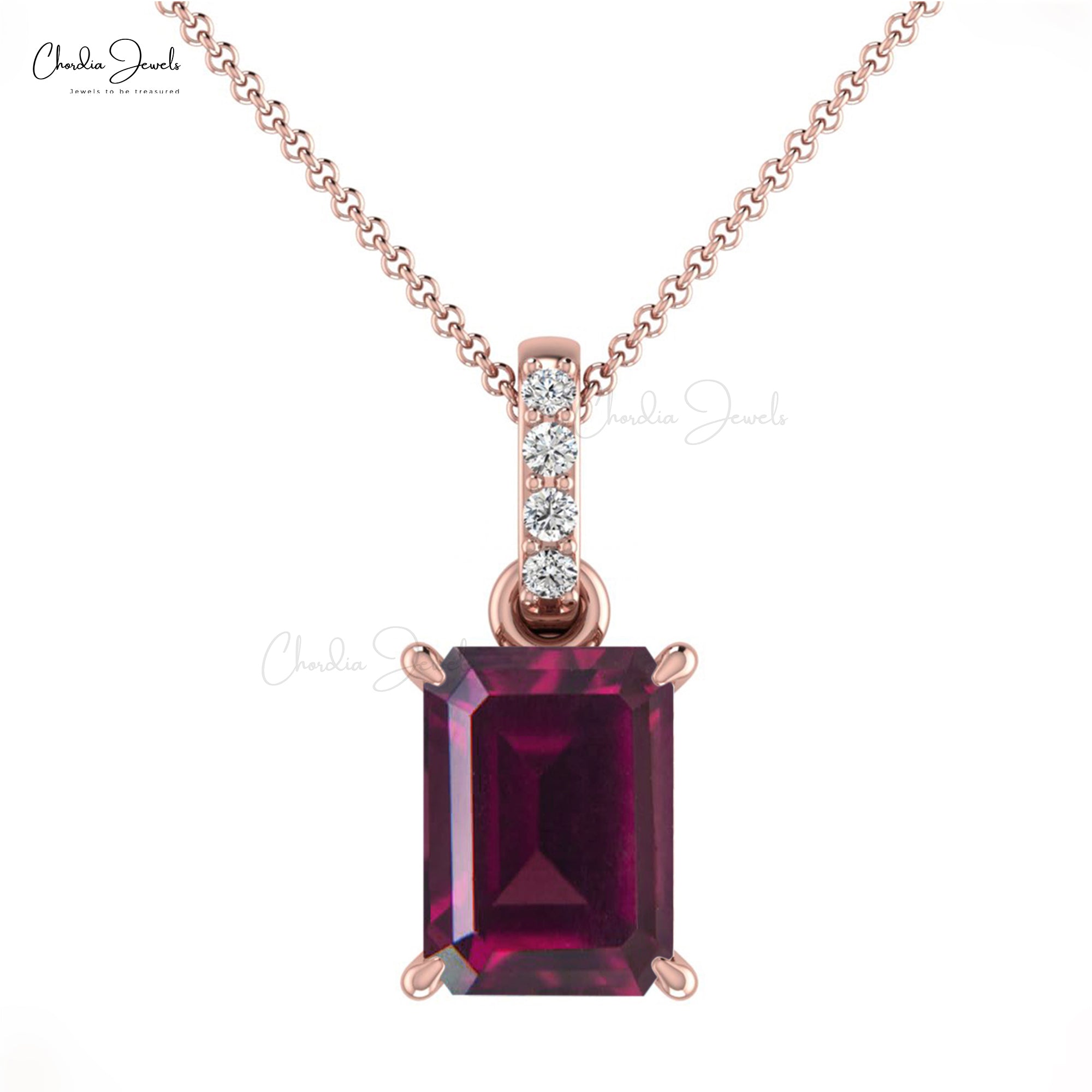 Dangle Wedding Pendant In 14k Gold Rhodolite Garnet 1 Ct Gemstone And Diamond Necklace