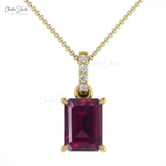 Dangle Wedding Pendant In 14k Gold Rhodolite Garnet 1 Ct Gemstone And Diamond Necklace