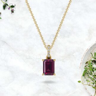 Dangle Wedding Pendant In 14k Gold Rhodolite Garnet 1 Ct Gemstone And Diamond Necklace