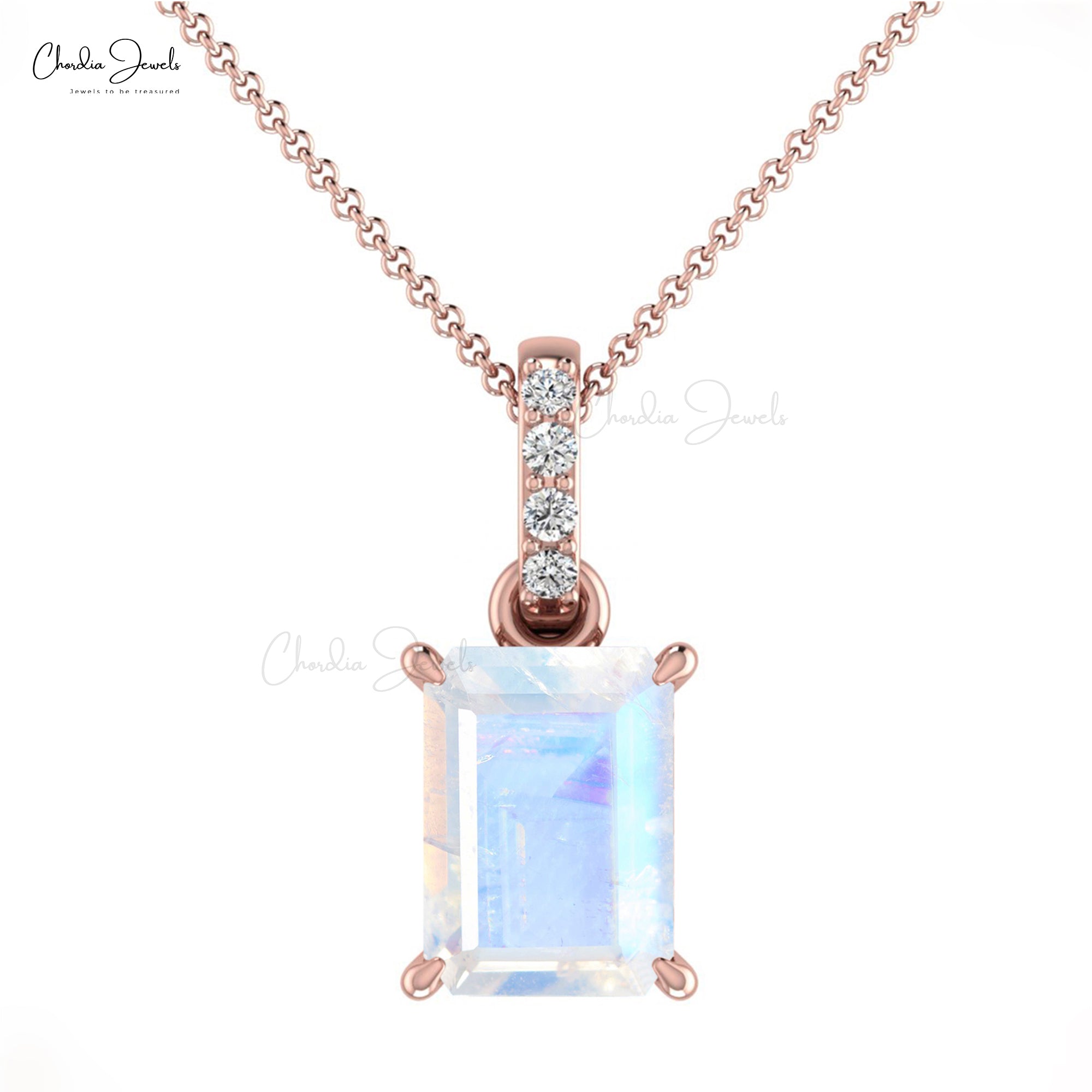 Dangle Women Pendants With 7x5mm Moonstone And Diamond Accents In 14k Real Gold Pendant