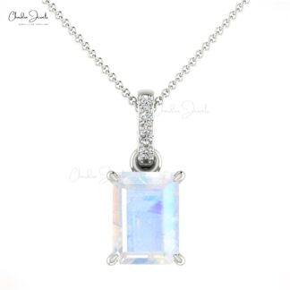 Dangle Women Pendants With 7x5mm Moonstone And Diamond Accents In 14k Real Gold Pendant