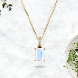 Dangle Women Pendants With 7x5mm Moonstone And Diamond Accents In 14k Real Gold Pendant