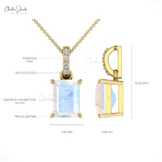 Dangle Women Pendants With 7x5mm Moonstone And Diamond Accents In 14k Real Gold Pendant