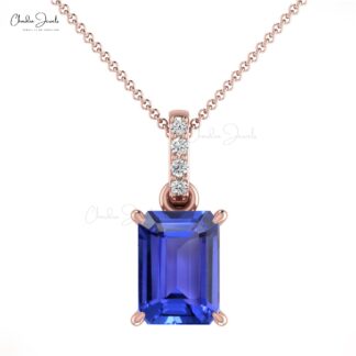 Dangling Diamond Pendant In Real 14k Gold Tanzanite Prong Set Handmade Necklaces