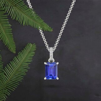 Dangling Diamond Pendant In Real 14k Gold Tanzanite Prong Set Handmade Necklaces