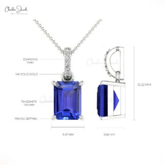 Dangling Diamond Pendant In Real 14k Gold Tanzanite Prong Set Handmade Necklaces