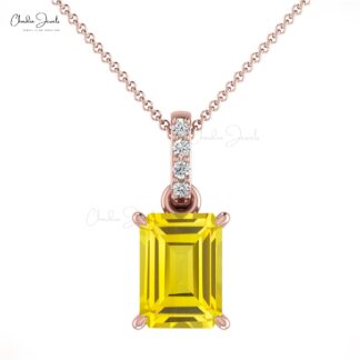 Real 14k Gold Dangling Pendant with 7x5mm Yellow Sapphire Diamond Wedding Necklaces