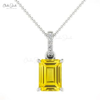Real 14k Gold Dangling Pendant with 7x5mm Yellow Sapphire Diamond Wedding Necklaces