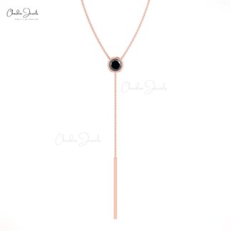 Genuine Black Diamond Y Drop Necklace In Real 14k Gold Light Weight Jewelry For Mom