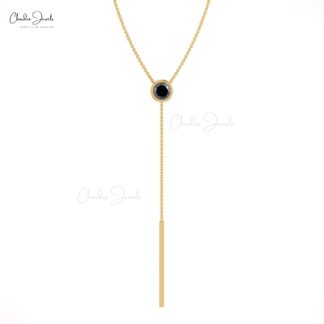 Genuine Black Diamond Y Drop Necklace In Real 14k Gold Light Weight Jewelry For Mom