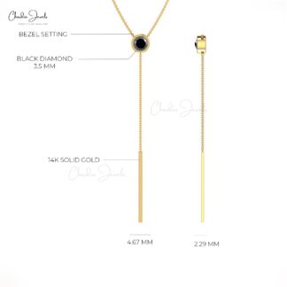 Genuine Black Diamond Y Drop Necklace In Real 14k Gold Light Weight Jewelry For Mom