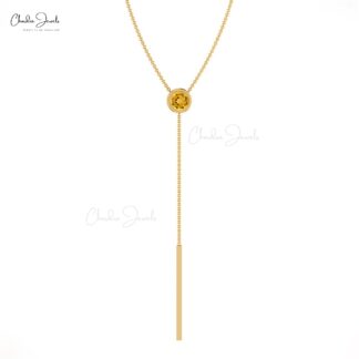 Delicate Citrine November Birthstone Lariat Necklace 3.5m Round Cut Natural Gemstone 14k Real Gold Grace Jewelry For Bridal