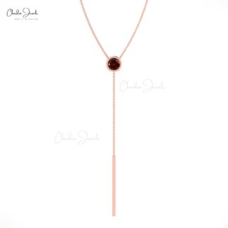 Round Cut Y Drop Necklace In 14k Real Gold Red Garnet 0.23 Ct Gemstone Chain Necklace